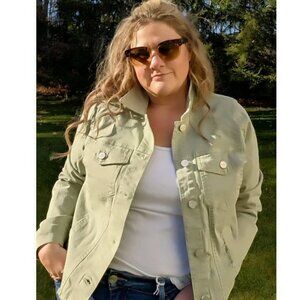 Fray Hemmed Denim Jacket by Resin (Light Green or Pink)